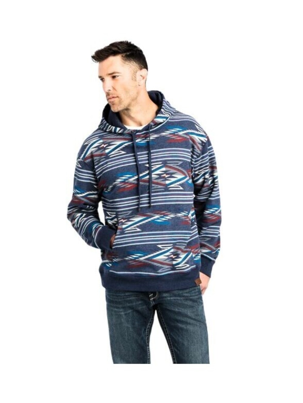 Ariat Size M Chimayo Aztec Hooded Pullover Sweatshirt Gray Print Pocket Western